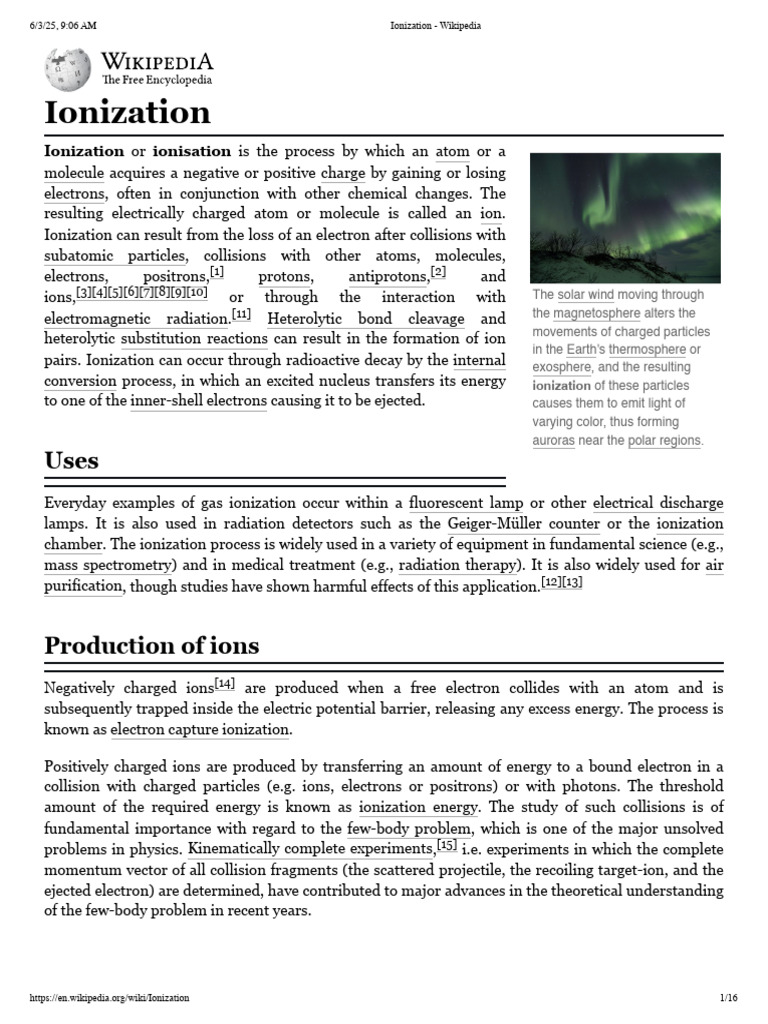 Ionization - Wikipedia | PDF | Ionization | Electron