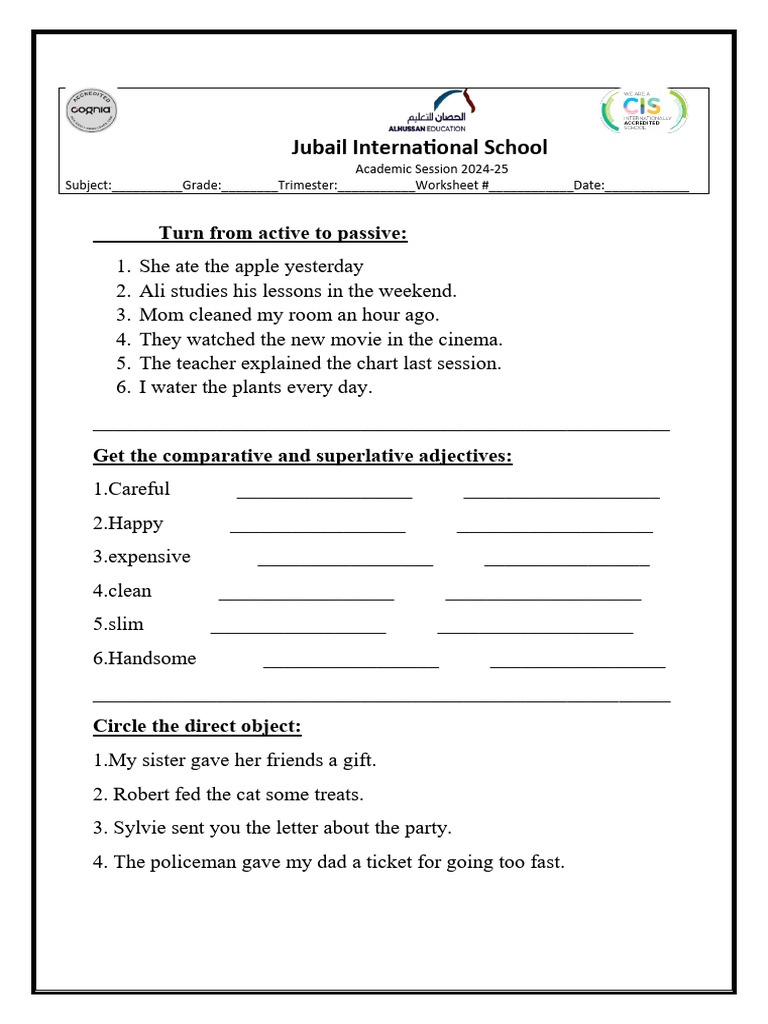 Grammar Worksheet Pdf