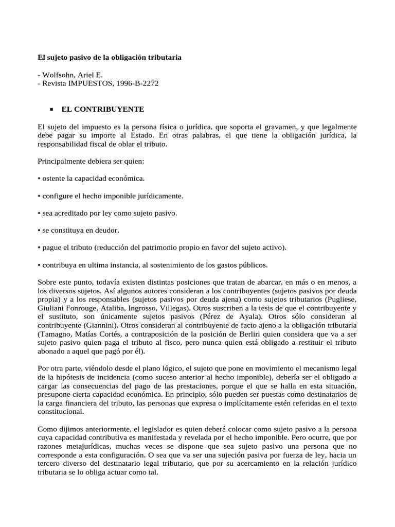 Sujetos Pasivos en Obligaciones Tributarias | PDF | Pagos | Impuestos