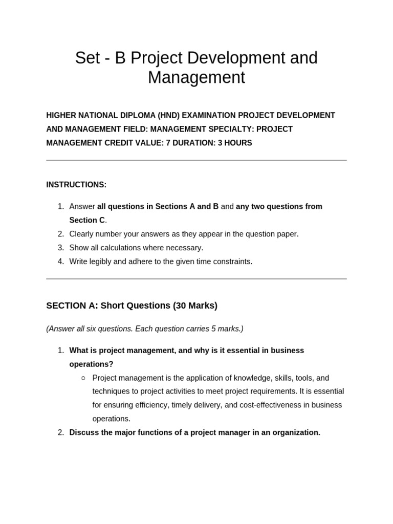 HND Project Development Exam Guide | PDF | Project Management | Lean ...