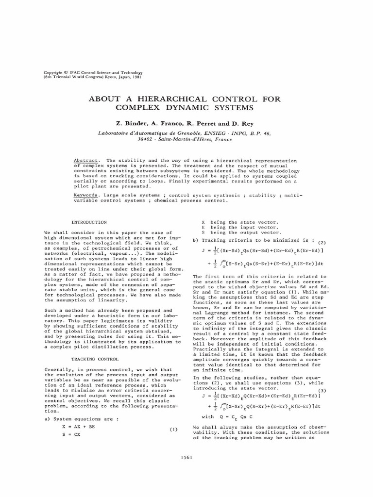 About A Hierarchical Control For Complex Dynamic Systems | PDF | Linear ...