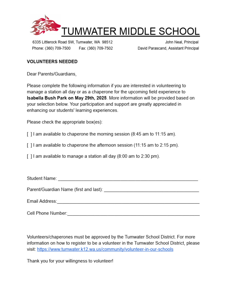 Chaperone Letter | PDF