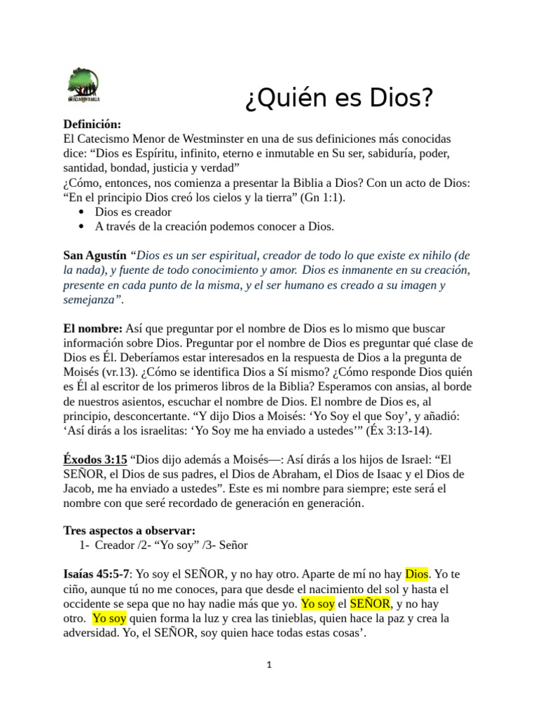 Conociendo a Dios: Creador y Señor | PDF | Dios | Nombres de Dios en el ...