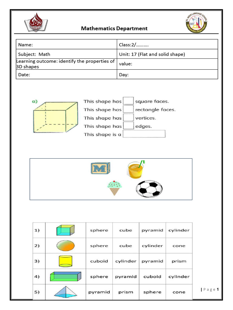 Grade 2 Math Worksheets: Shapes & Measurements | PDF | Shape | Area