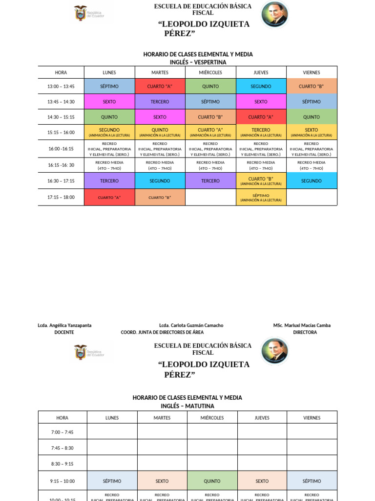 Horario de Clases Ingles 2024-1 | PDF