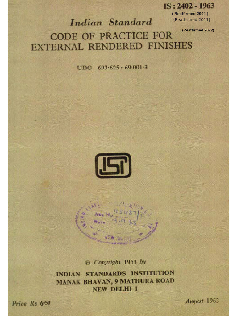 Indian Standard for External Rendered Finishes | PDF | Cement ...