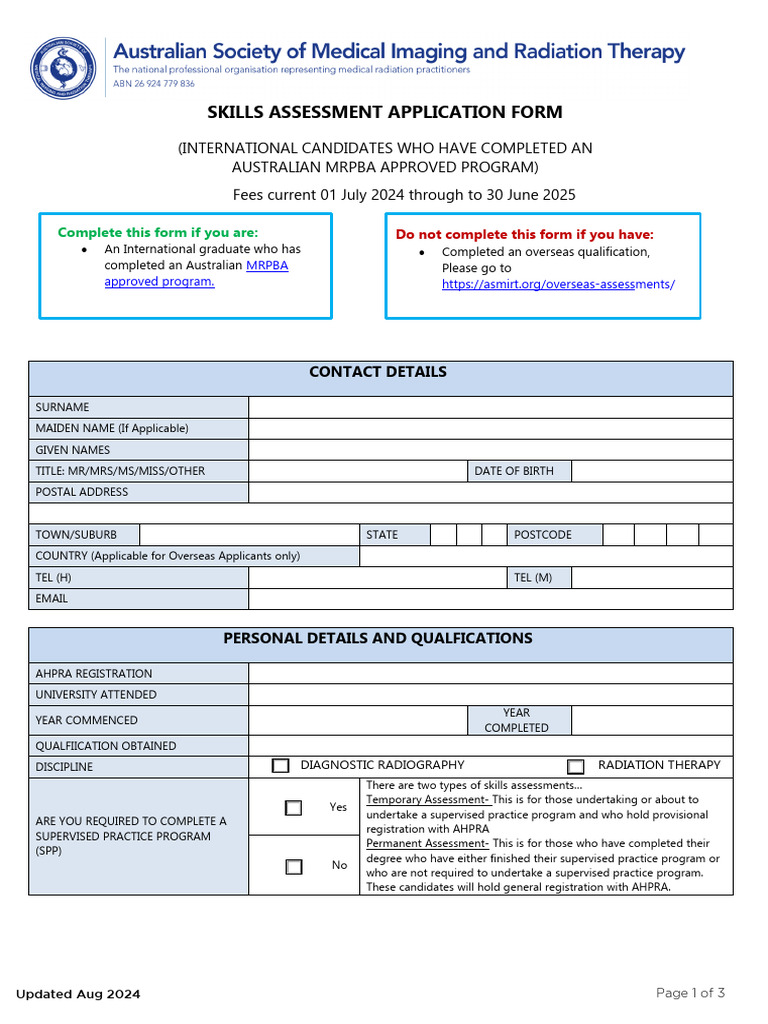 ASMIRT Skills Assessment Application Form | PDF | Professional ...