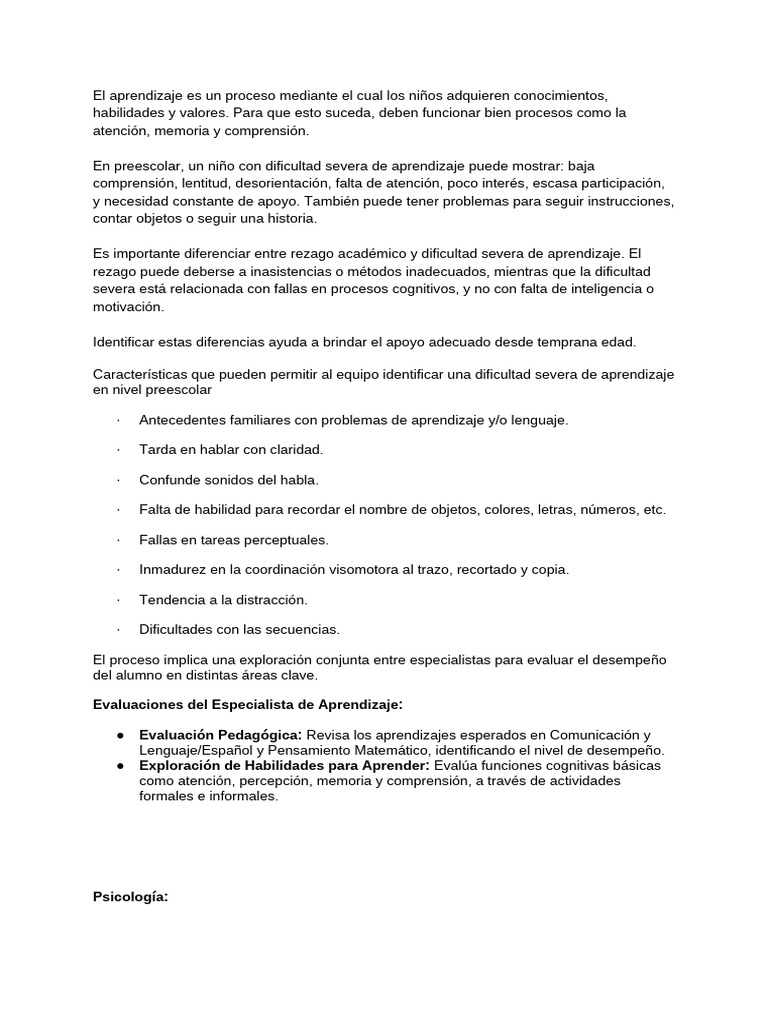 Problemas de Aprendizaje | PDF | Aprendizaje | Educación de la primera ...