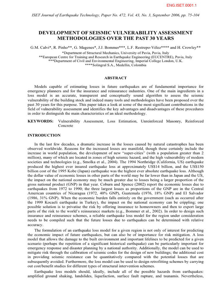 Seismic Vulnerability Assessment Methods | PDF | Earthquakes ...