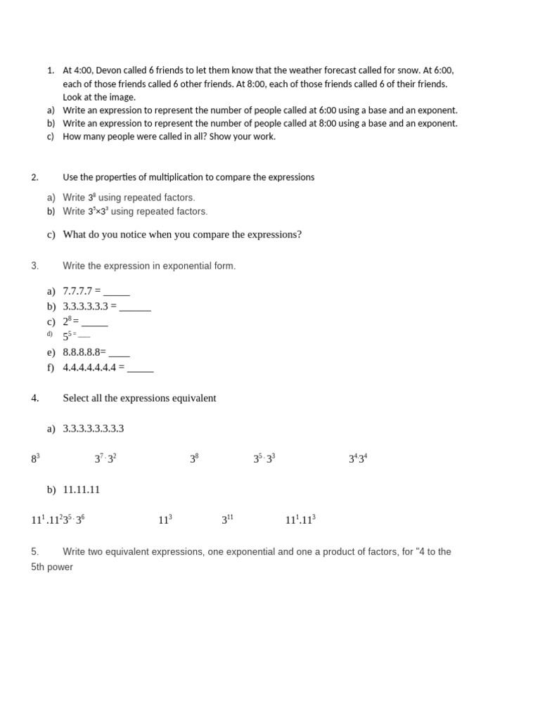 Exponential Expressions and Calculations | PDF