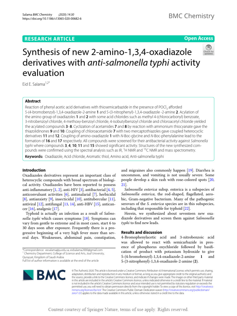 Synthesis of New 2-Amino-134-Oxadiazole Derivative | PDF | Proton ...