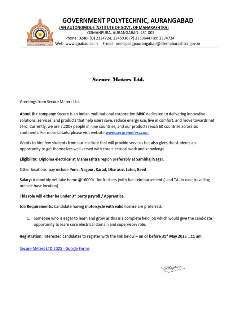 Secure Meters Recruitment 2025 | PDF