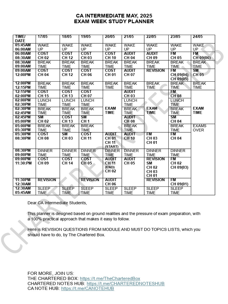 CA Intermediate May 2025 Study Planner | PDF