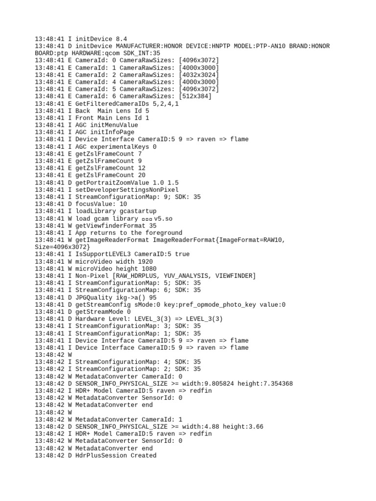 Honor Device Camera Initialization Logs | PDF | Software Development ...