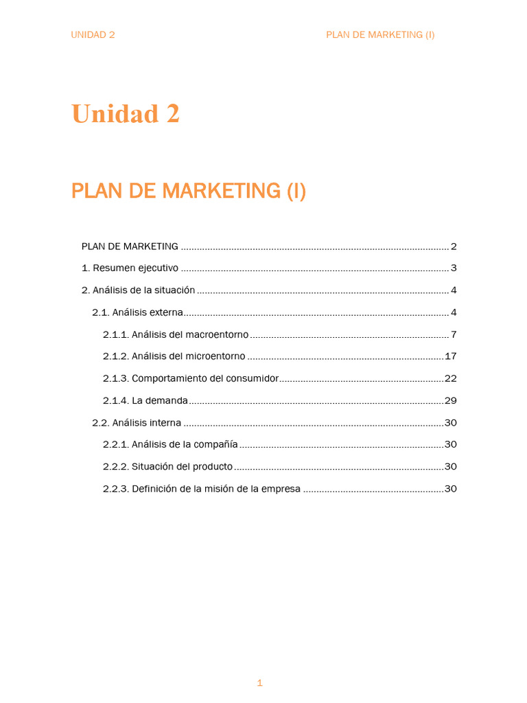 Unidad 2 Plan de Marketing (I) | PDF | Marketing | Business