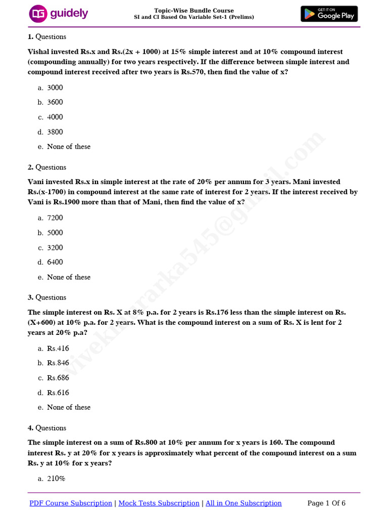 SI and CI Problems Set-1 | PDF | Interest | Compound Interest