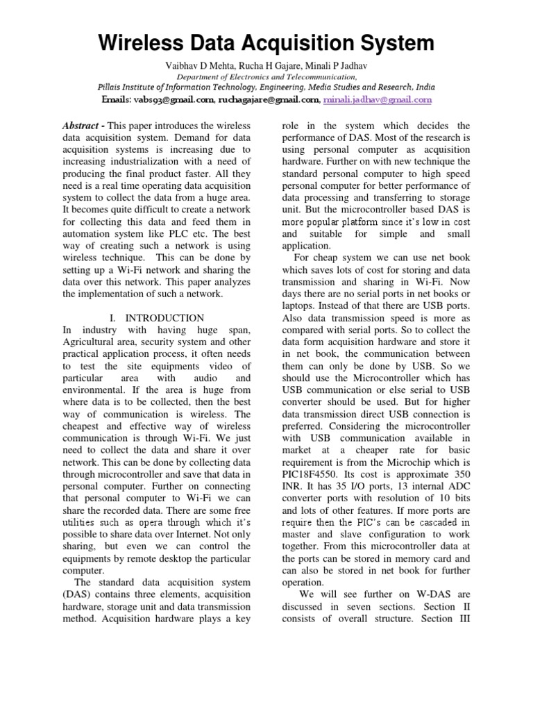 Wireless Data Acquisition System: Abstract | PDF | Personal Computers ...