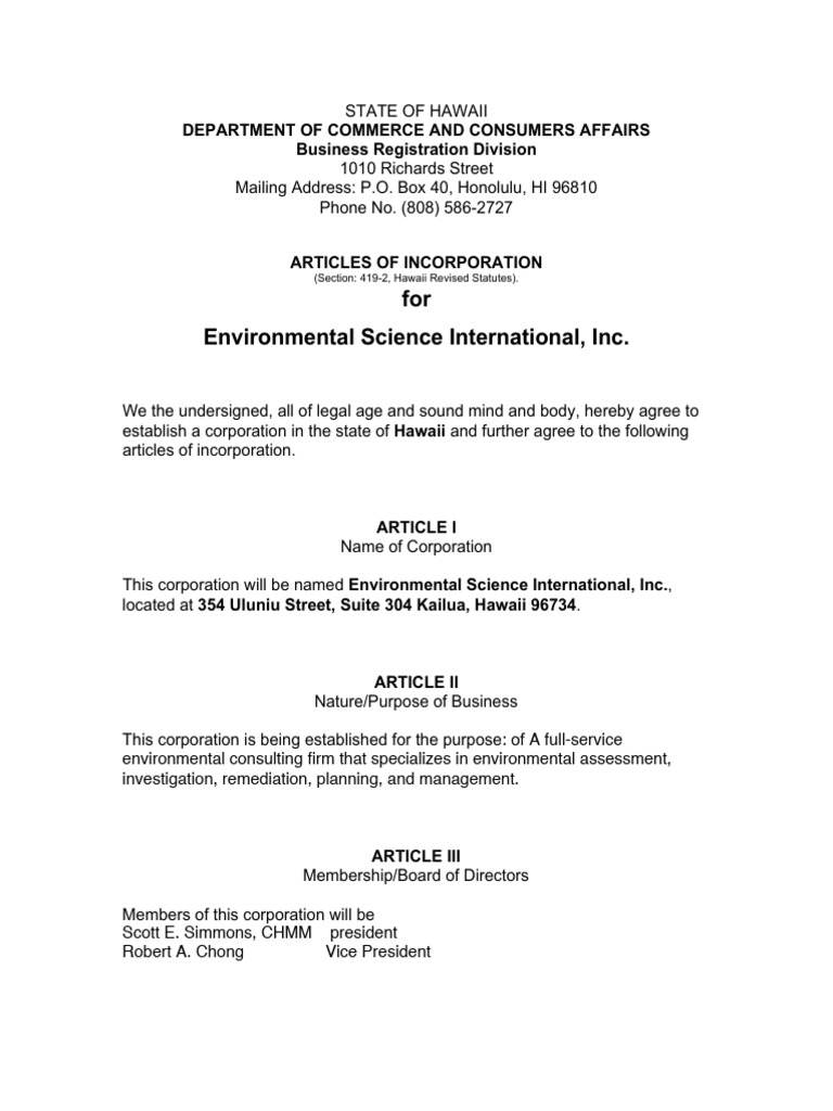 ESI Articles of Incorporation 33 | PDF | Corporations | Articles Of ...