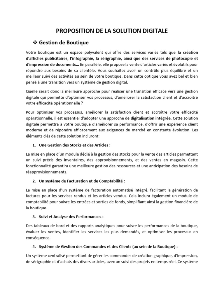 Solution digitale pour boutique moderne | PDF | Actionnaire | Business