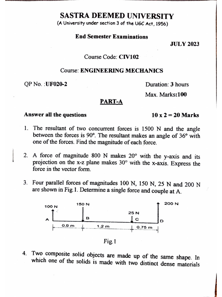 CIV102 Engineering Mechanics Exam | PDF | Force | Friction