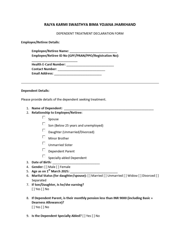 Dependent Treatment Declaration Form | PDF