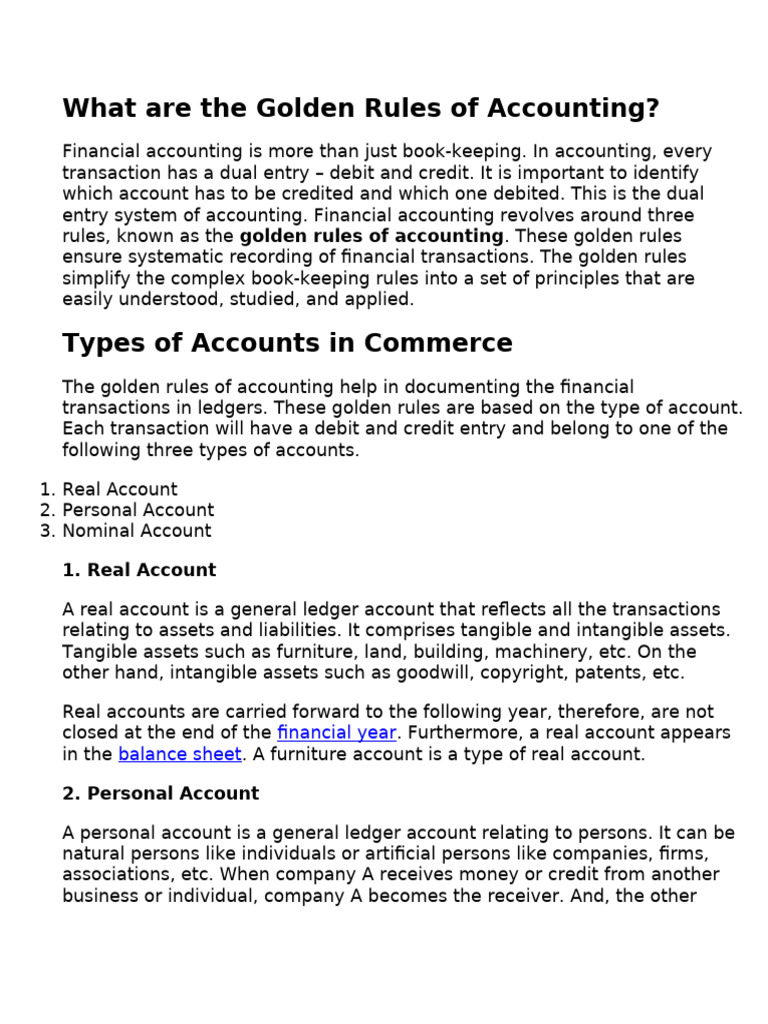 Golden Rules of Accounting Explained | PDF | Debits And Credits ...