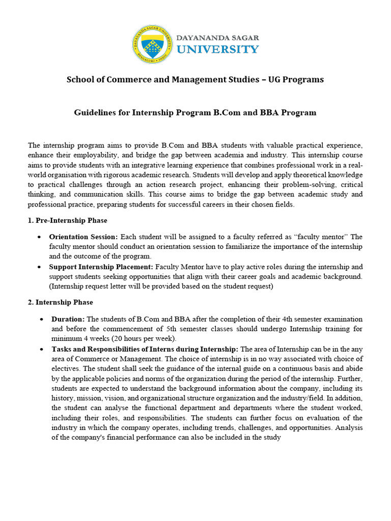 Internship Guidelines for B.Com and BBA | PDF | Internship | Job Hunting