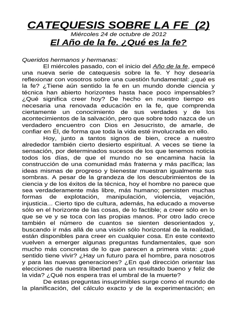 02 Catequesis Sobre La Fe (2) - El Año de La Fe - ¿Qué Es La Fe | PDF ...