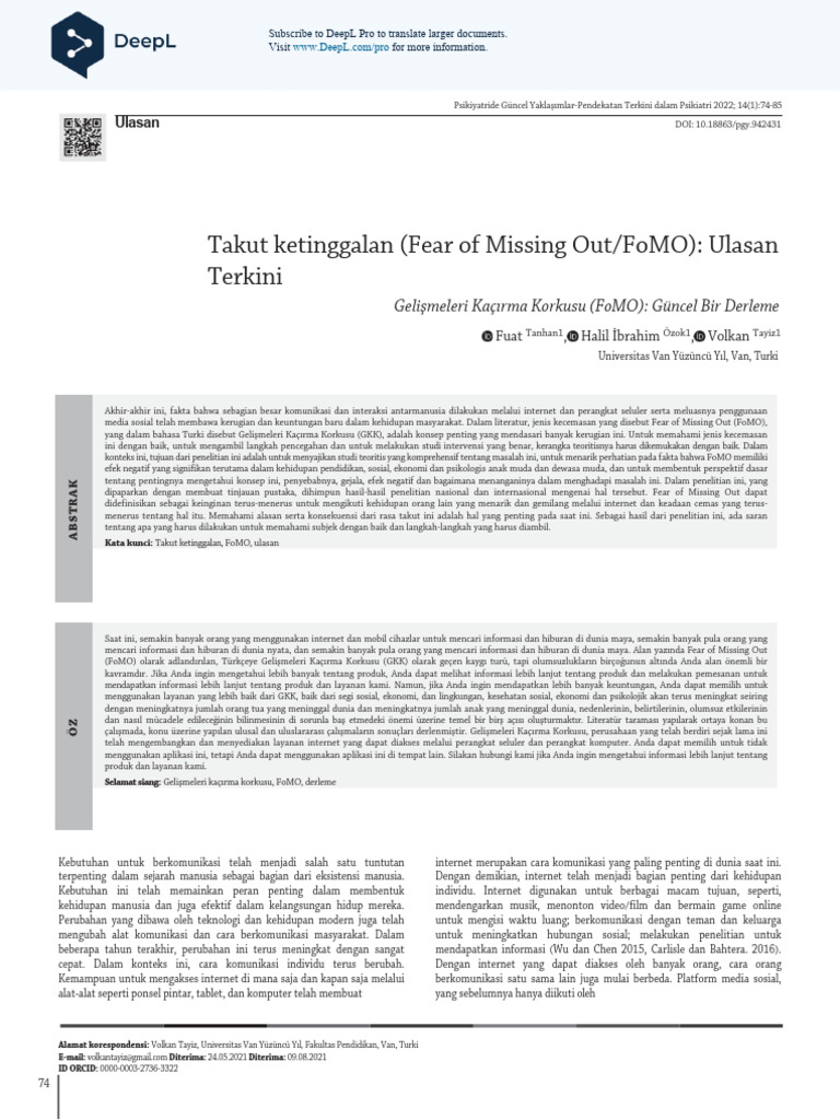 Ulasan tentang Fear of Missing Out (FoMO) | PDF