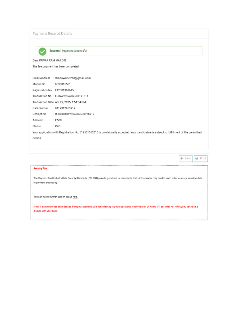 Payment Receipt Confirmation for E12501362615 | PDF