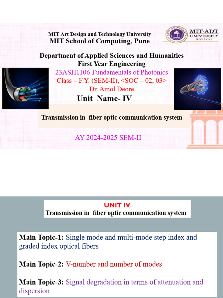Topic IV - Transmission in Fiber Optic Communication System - Notes ...