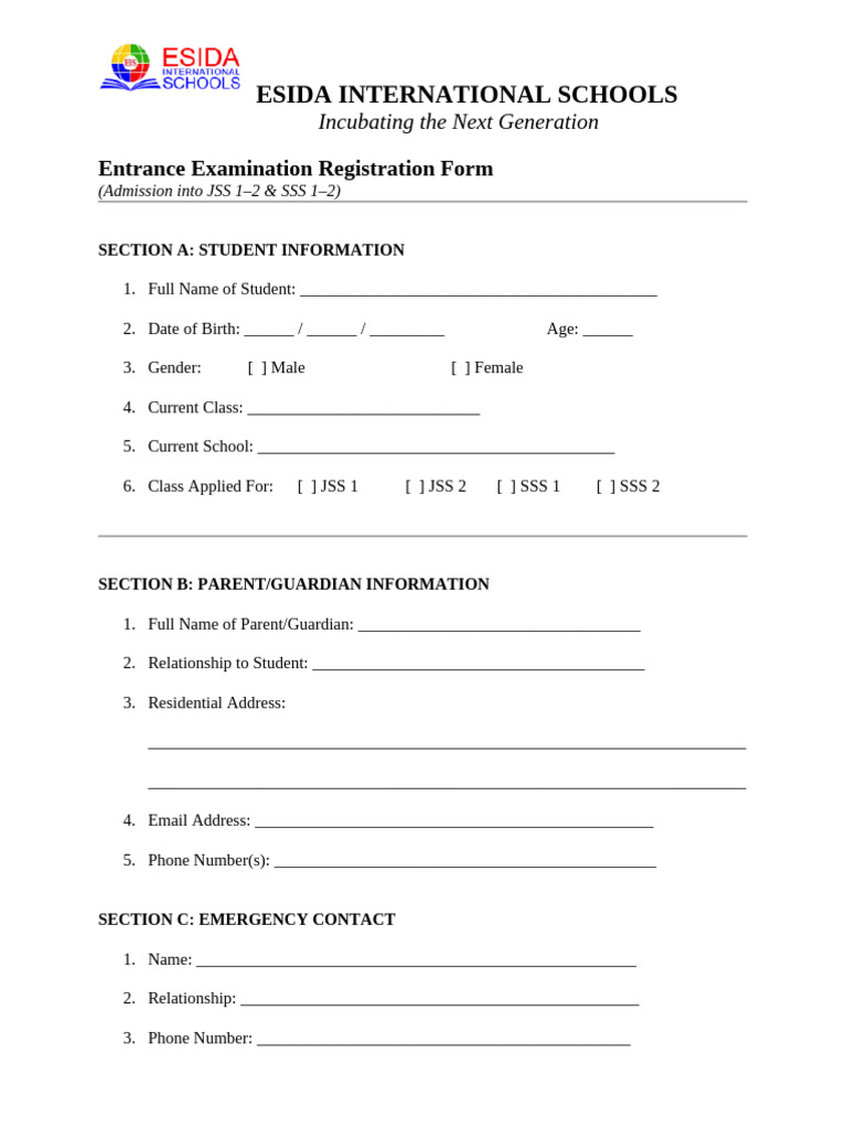 Entrance Exam Registration Form | PDF