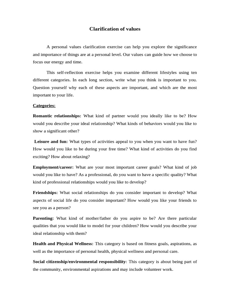 Clarification of Values | PDF | Personal Development | Parenting