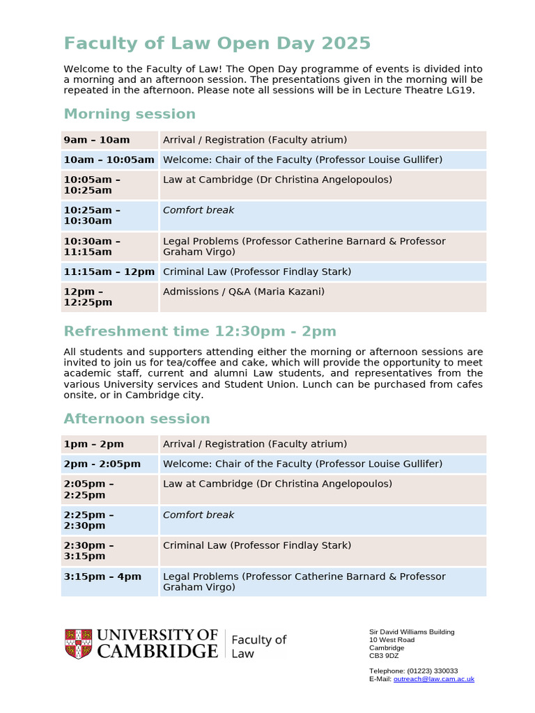 Law Open Day Programme 2025 | PDF | University And College Admission