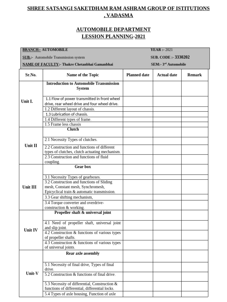 Automobile Transmission System Planning | PDF | Manual Transmission | Axle