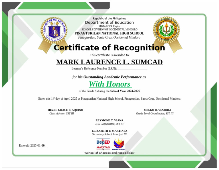 Certificate of Recognition DRAFT | PDF