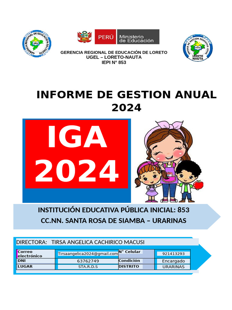 Informe de Gestión Anual 2024 IE N° 853 | PDF | Maestros | Escuelas