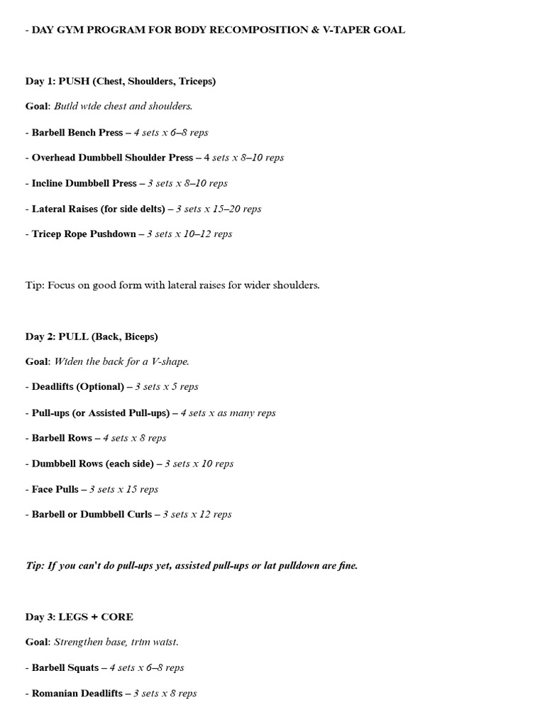 3-Day Gym Program For Body Recomposition & V-Taper Goal - 20250427 ...