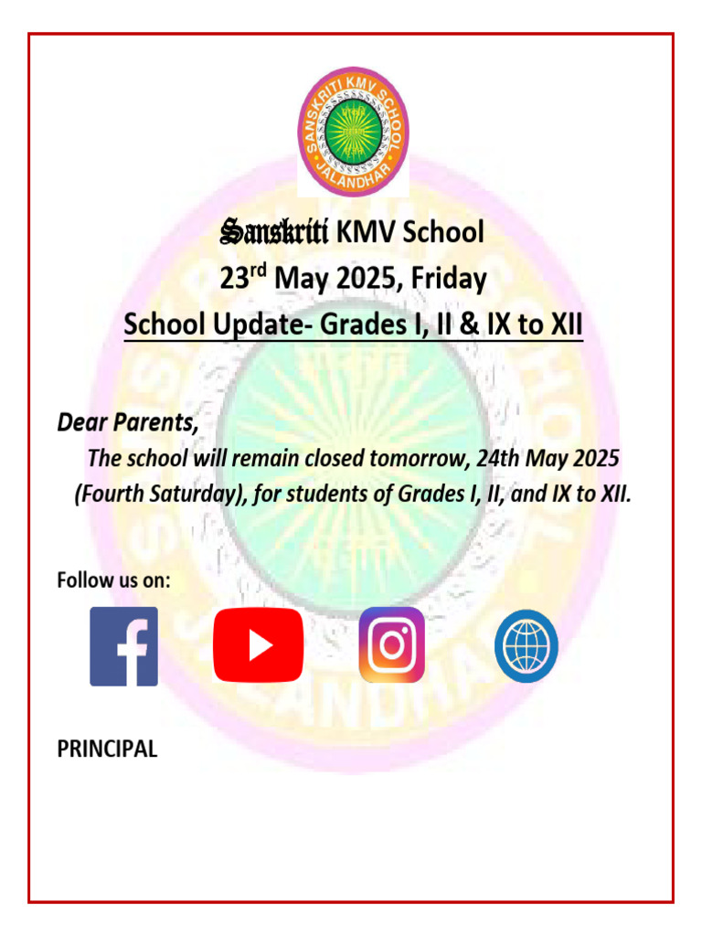 School Update- Grades I, II & IX to XII, 23rd May 2025 | PDF