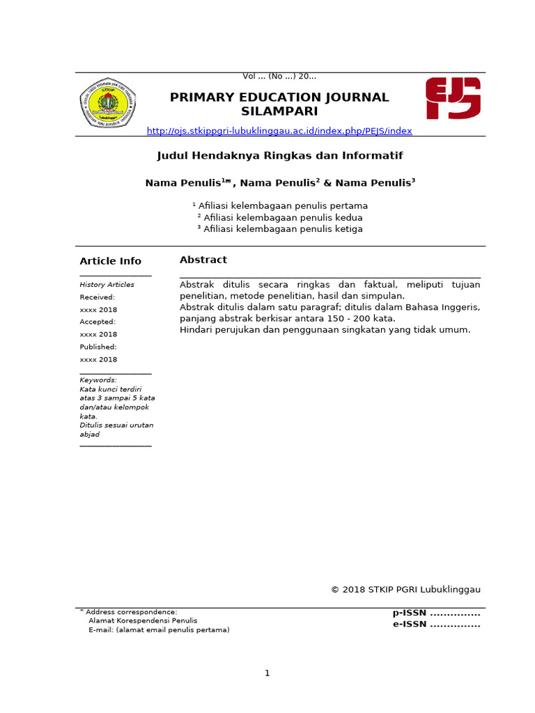 Template Jurnal Pendidikan Dasar | PDF