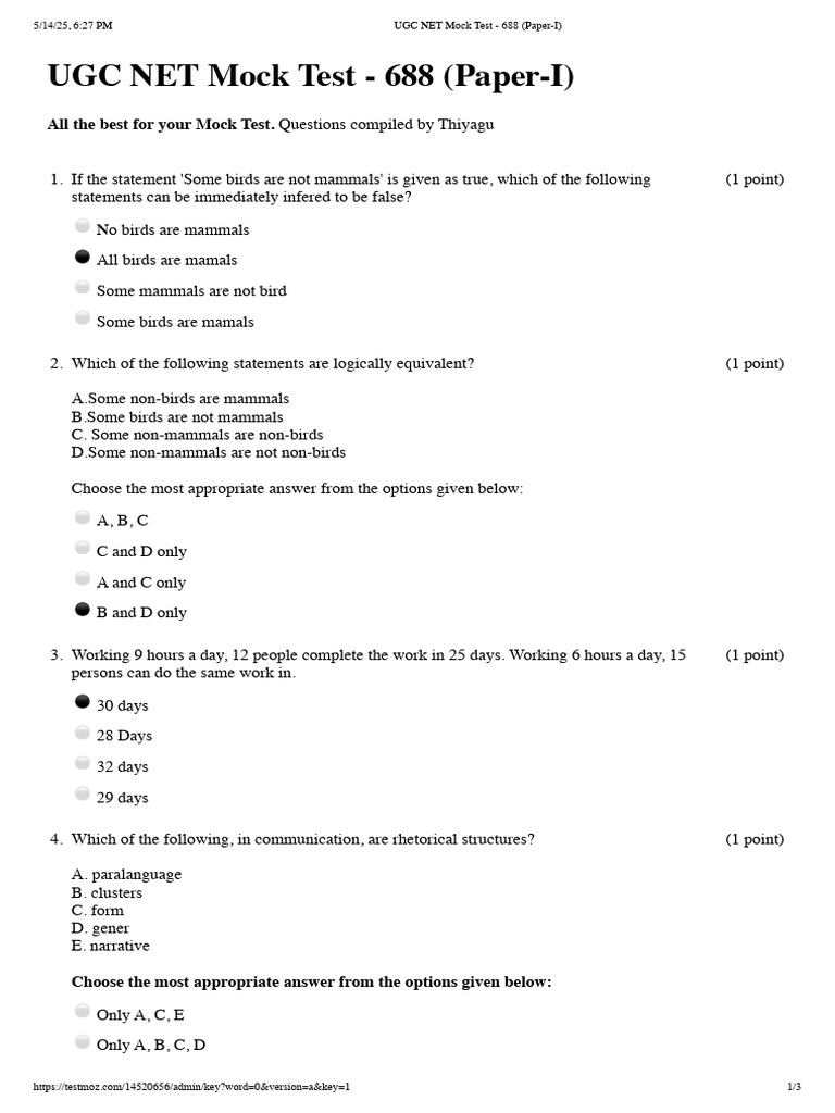 UGC NET Mock Test - 688 (Paper-I) | PDF | Sampling (Statistics ...