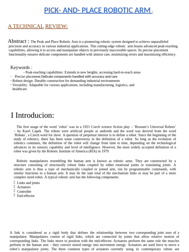 Pick and Place Robotic Arm | PDF | Robotics | Actuator
