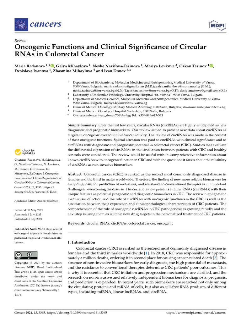 Review - Oncogenic Functions and Clinical Significance of Circular Rnas ...