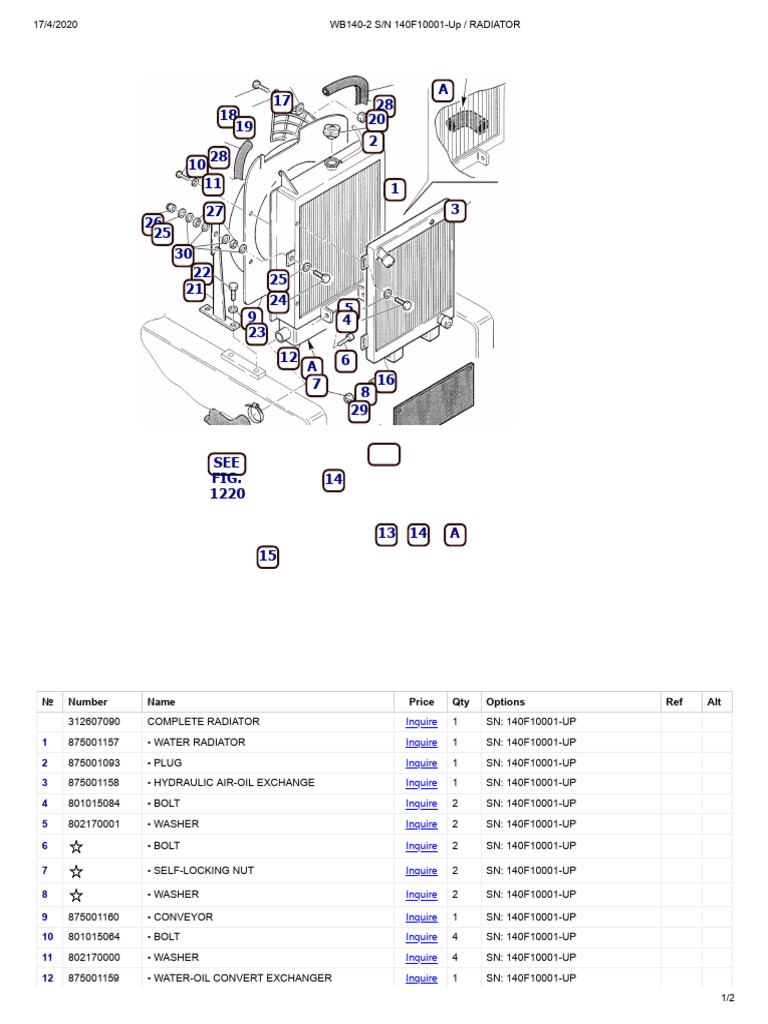 WB140-2 Radiator Parts List | PDF | Washer (Hardware)