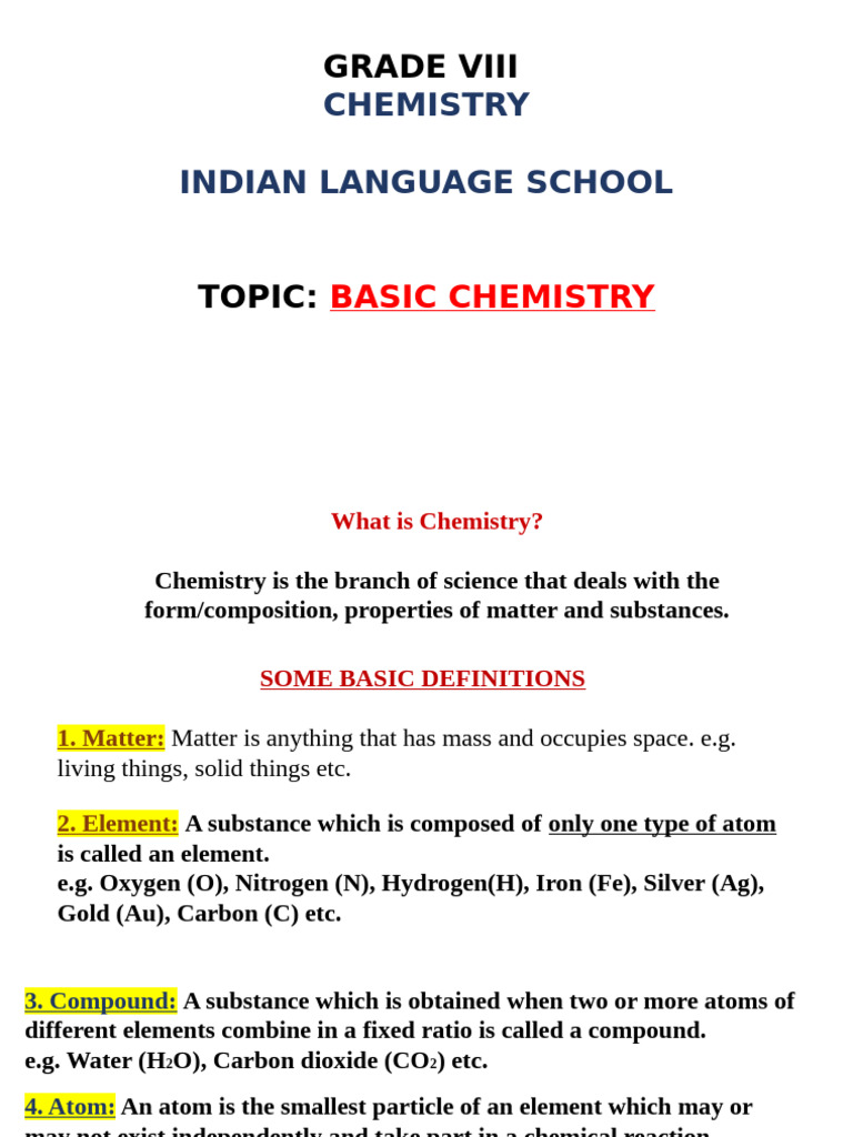 Basic Chemistry Concepts for Grade VIII | PDF | Chemistry | Molecules
