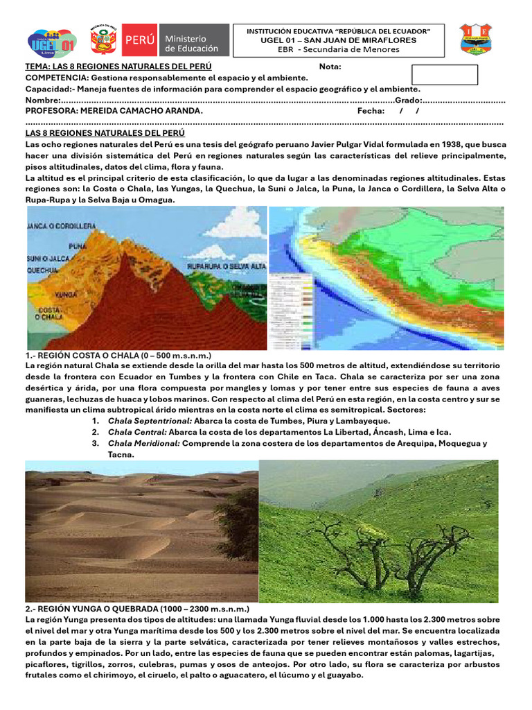 Ocho Regiones Naturales del Perú | PDF | Ciencias de la Tierra ...