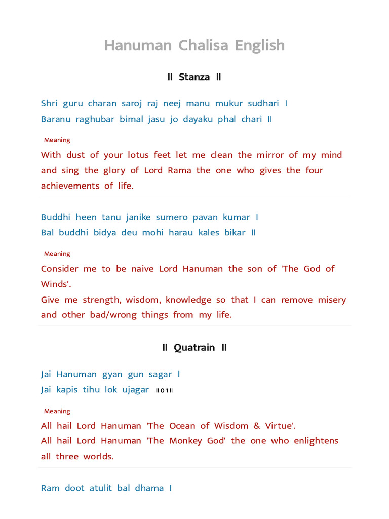 Hanuman Chalisa English - Hanuman Chalisa Meaning - Hanuman Chalisa PDF ... — free download