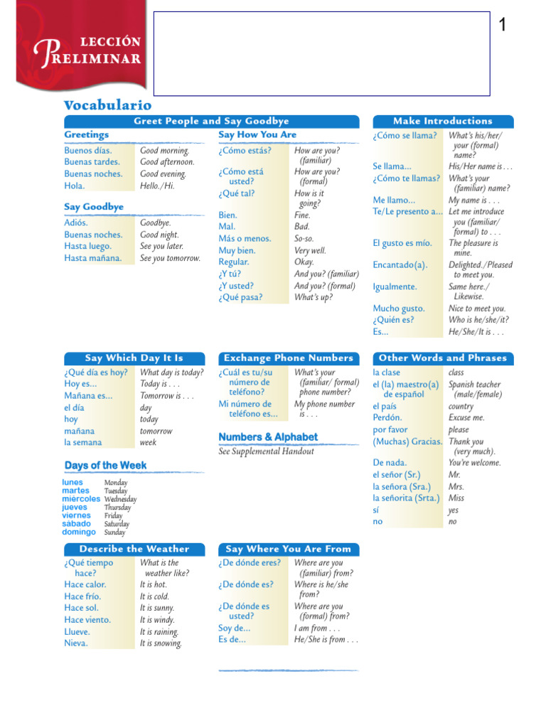 Vocabulario Básico de Español: Saludos y Presentaciones | PDF