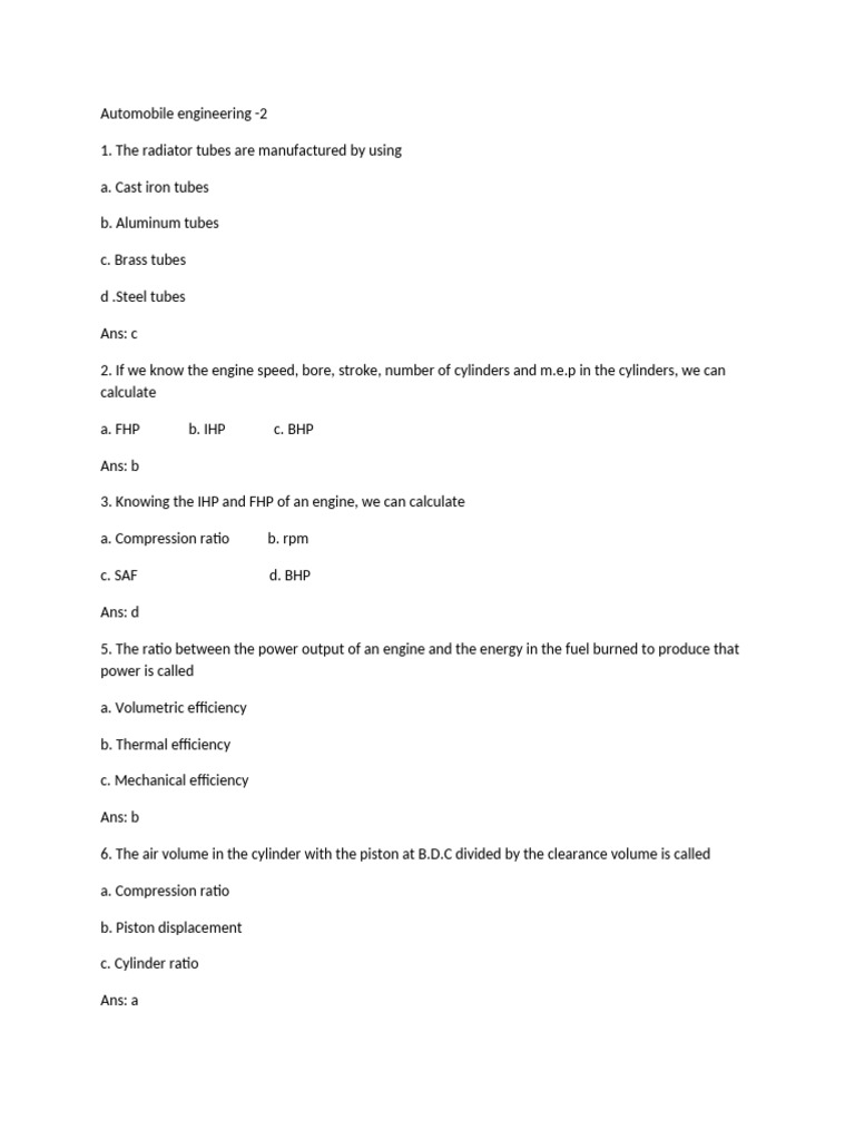 Automobile Engineering Concepts Explained | PDF | Horsepower | Engines
