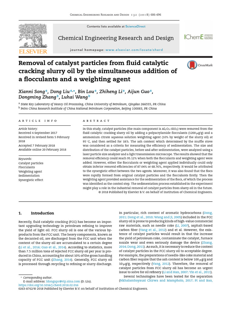 Catalyst Removal in FCC Slurry Oil | PDF | Cracking (Chemistry) | Catalysis